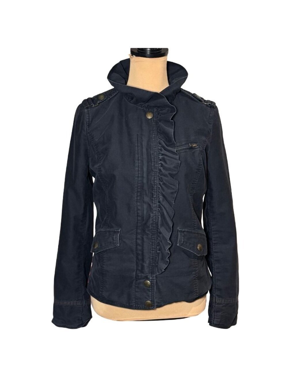 Vintage Y2K Juicy Couture Black Military Ruffle Jacket Cotton Utility Blazer S - Picture 12 of 12